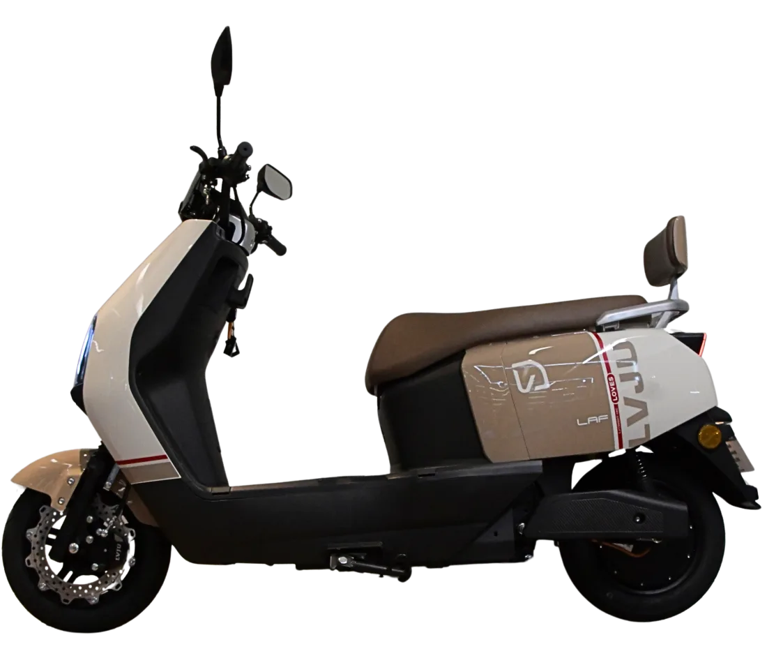 Scooter elétrica LAF Charge branca e bege de perfil